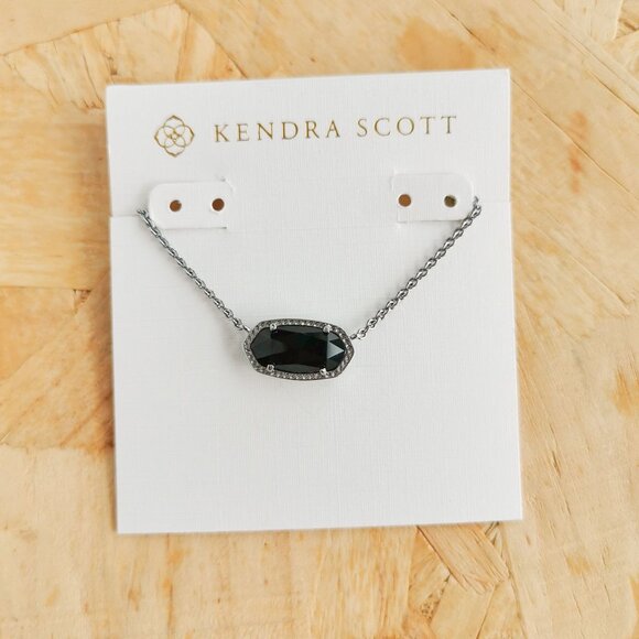 NEW Kendra Scott Elisa Black Opaque Glass Necklace Silver - Picture 1 of 4